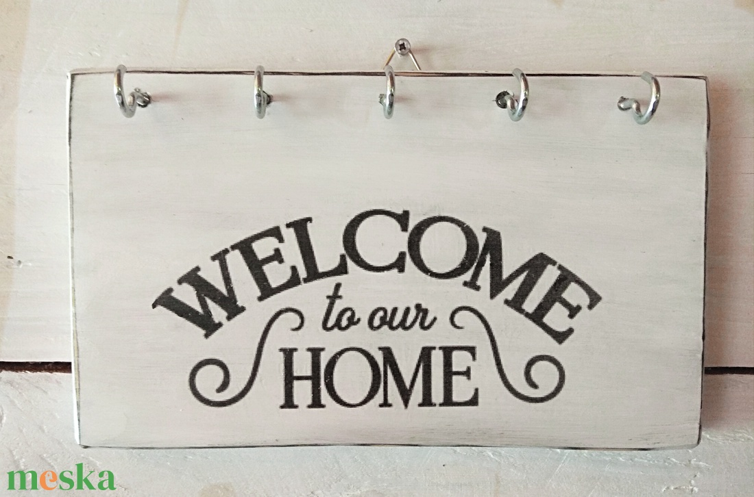 Welcome home fali kulcstartó vintage stílusban  - otthon & életmód - dekoráció - fali és függő dekoráció - fali kulcstartó - Meska.hu