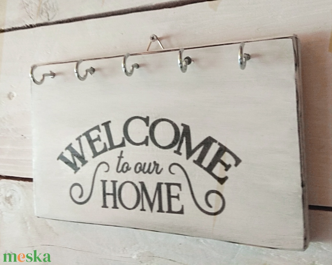 Welcome home fali kulcstartó vintage stílusban  - otthon & életmód - dekoráció - fali és függő dekoráció - fali kulcstartó - Meska.hu
