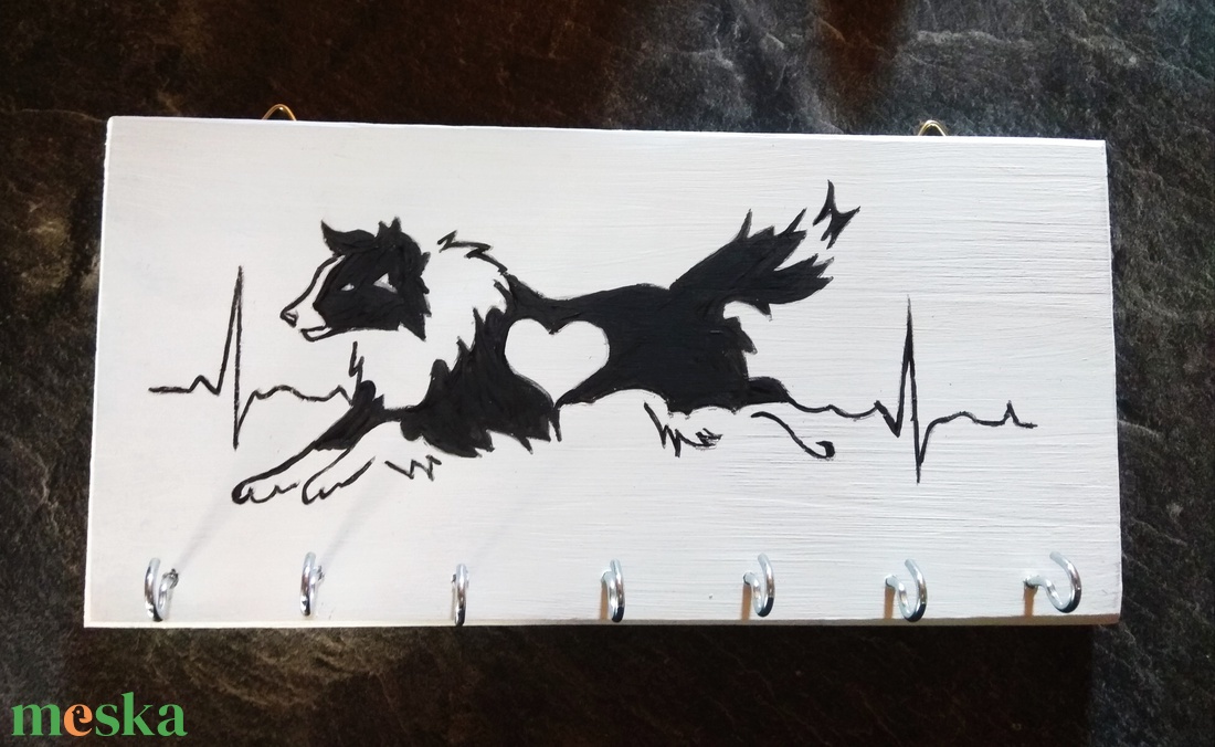 Border collie fali kulcstartó  - otthon & életmód - dekoráció - fali és függő dekoráció - fali kulcstartó - Meska.hu