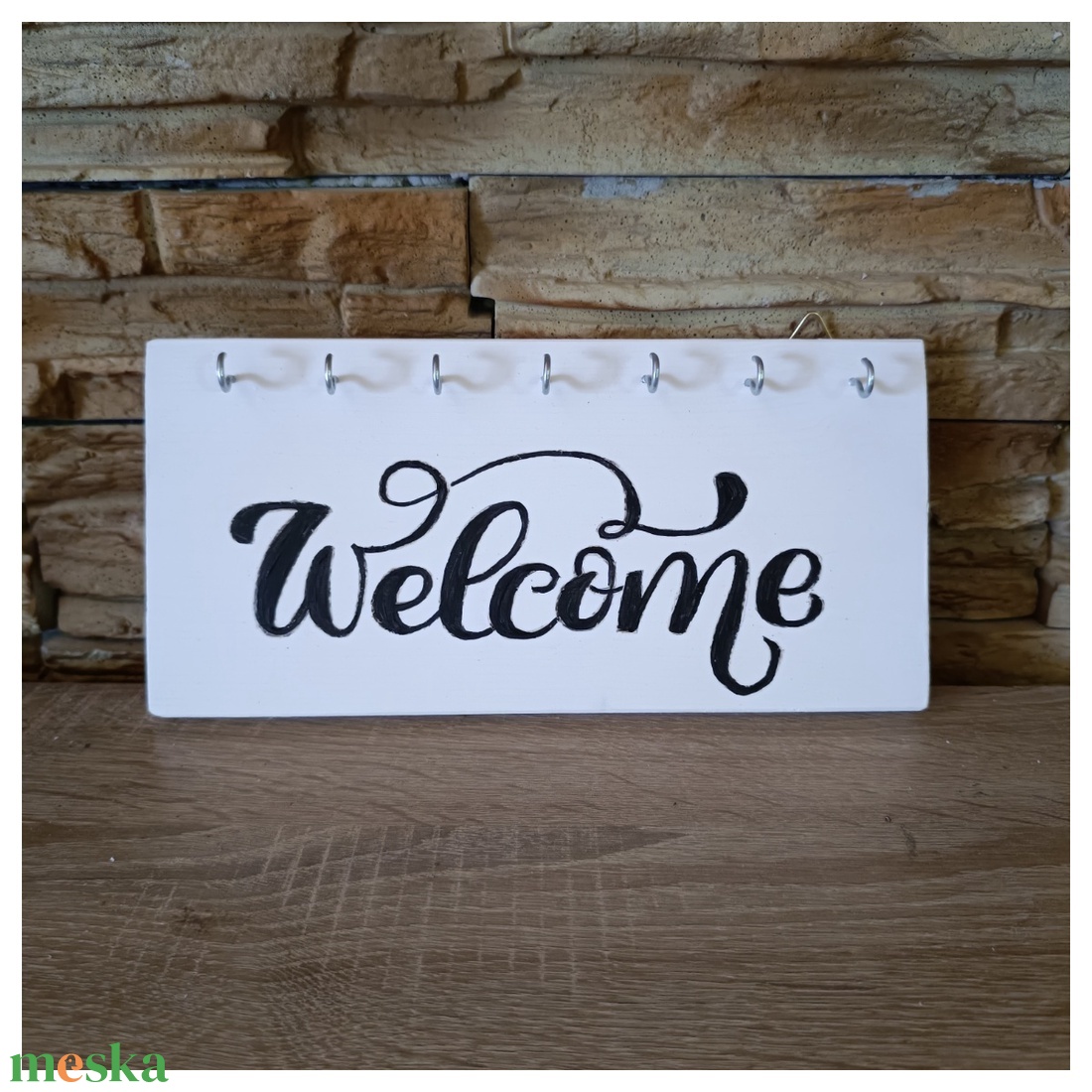 Welcome fehér fa fali kulcstartó  - otthon & életmód - dekoráció - fali és függő dekoráció - fali kulcstartó - Meska.hu