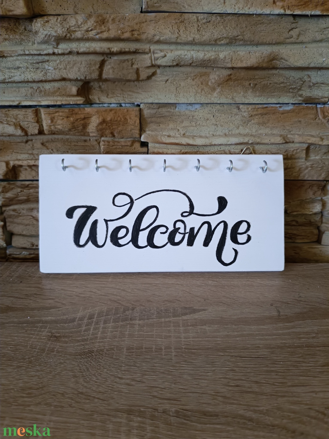 Welcome fehér fa fali kulcstartó  - otthon & életmód - dekoráció - fali és függő dekoráció - fali kulcstartó - Meska.hu
