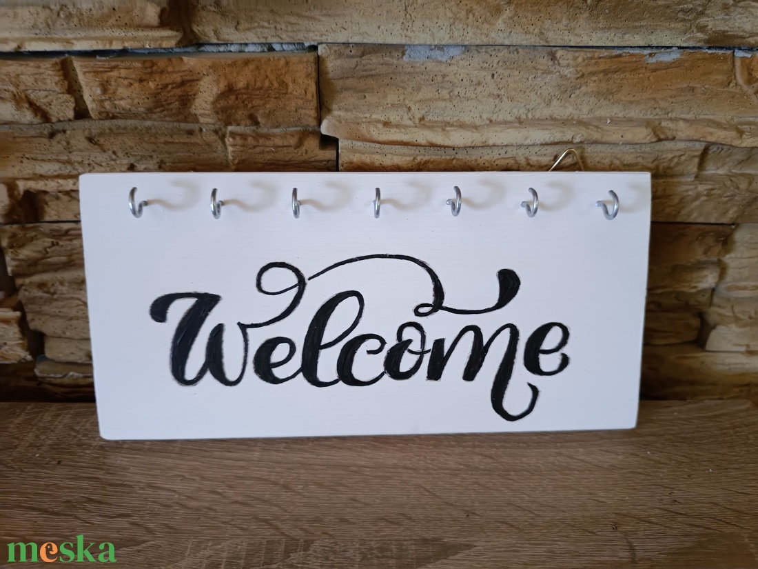 Welcome fehér fa fali kulcstartó  - otthon & életmód - dekoráció - fali és függő dekoráció - fali kulcstartó - Meska.hu