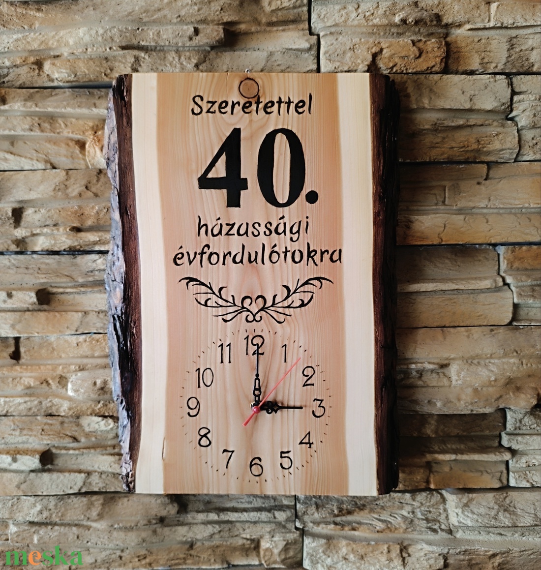 Fából készült falióra 40 házassági évfordulóra  - otthon & életmód - dekoráció - fali és függő dekoráció - falióra & óra - Meska.hu