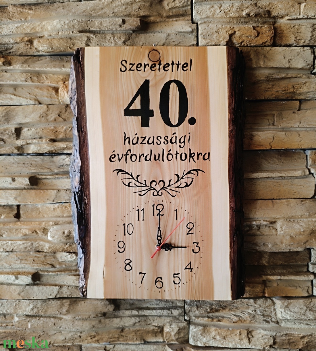 Fából készült falióra 40 házassági évfordulóra  - otthon & életmód - dekoráció - fali és függő dekoráció - falióra & óra - Meska.hu