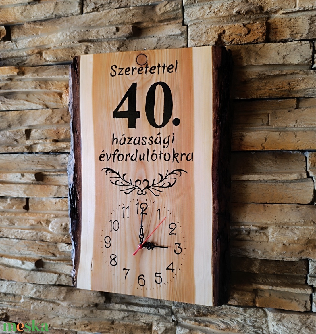 Fából készült falióra 40 házassági évfordulóra  - otthon & életmód - dekoráció - fali és függő dekoráció - falióra & óra - Meska.hu