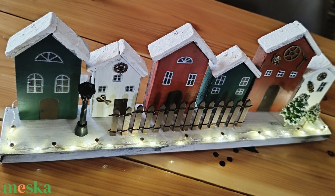 Karácsonyi falu LED világítással  - karácsony - karácsonyi lakásdekoráció - karácsonyi falu, házikó - Meska.hu