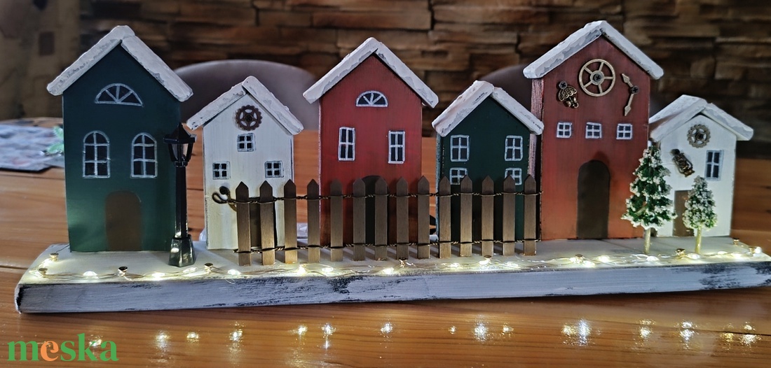 Karácsonyi falu LED világítással  - karácsony - karácsonyi lakásdekoráció - karácsonyi falu, házikó - Meska.hu