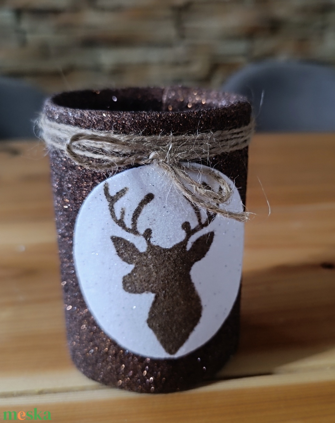 Asztali ceruza tartó szarvas sziluettel díszítve  - otthon & életmód - papír, írószer - tolltartó & ceruzatekercs - Meska.hu