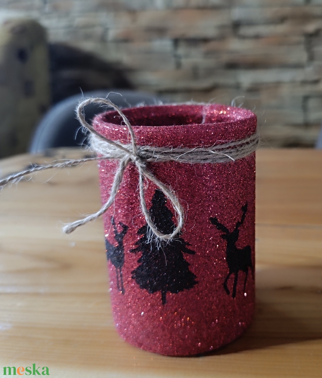 Csillogó piros asztali ceruza tartó szarvasokkal  - otthon & életmód - papír, írószer - tolltartó & ceruzatekercs - Meska.hu