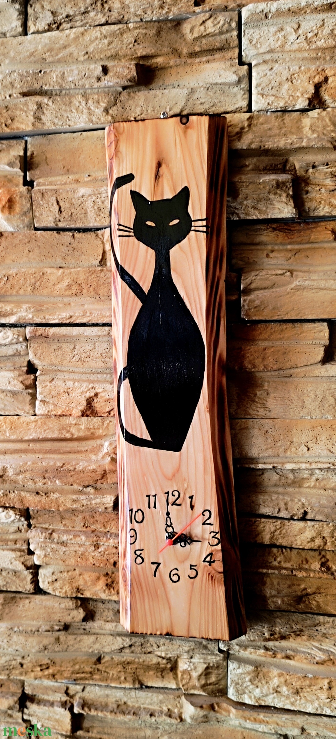 Fekete cicás fa falióra  - otthon & életmód - dekoráció - fali és függő dekoráció - falióra & óra - Meska.hu