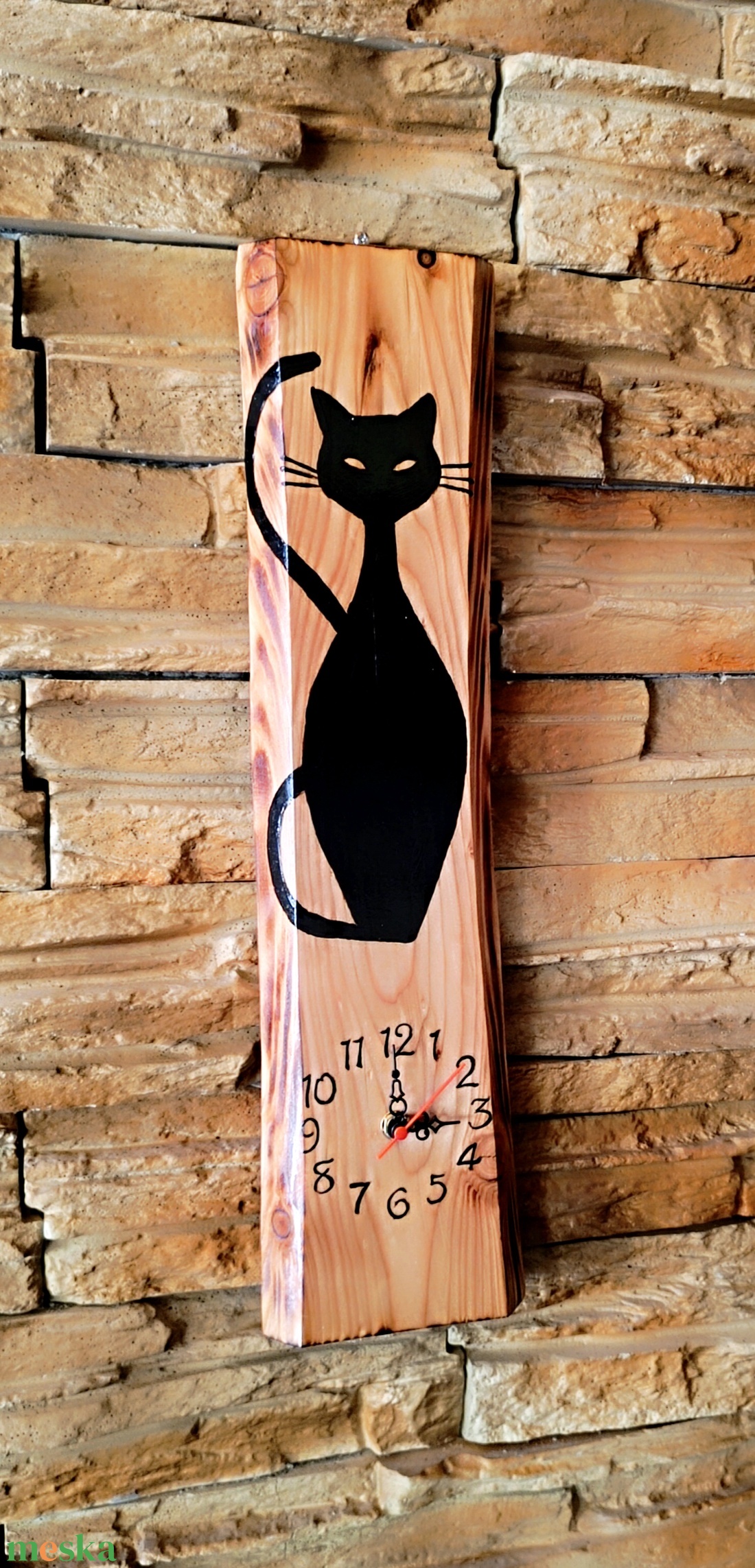 Fekete cicás fa falióra  - otthon & életmód - dekoráció - fali és függő dekoráció - falióra & óra - Meska.hu