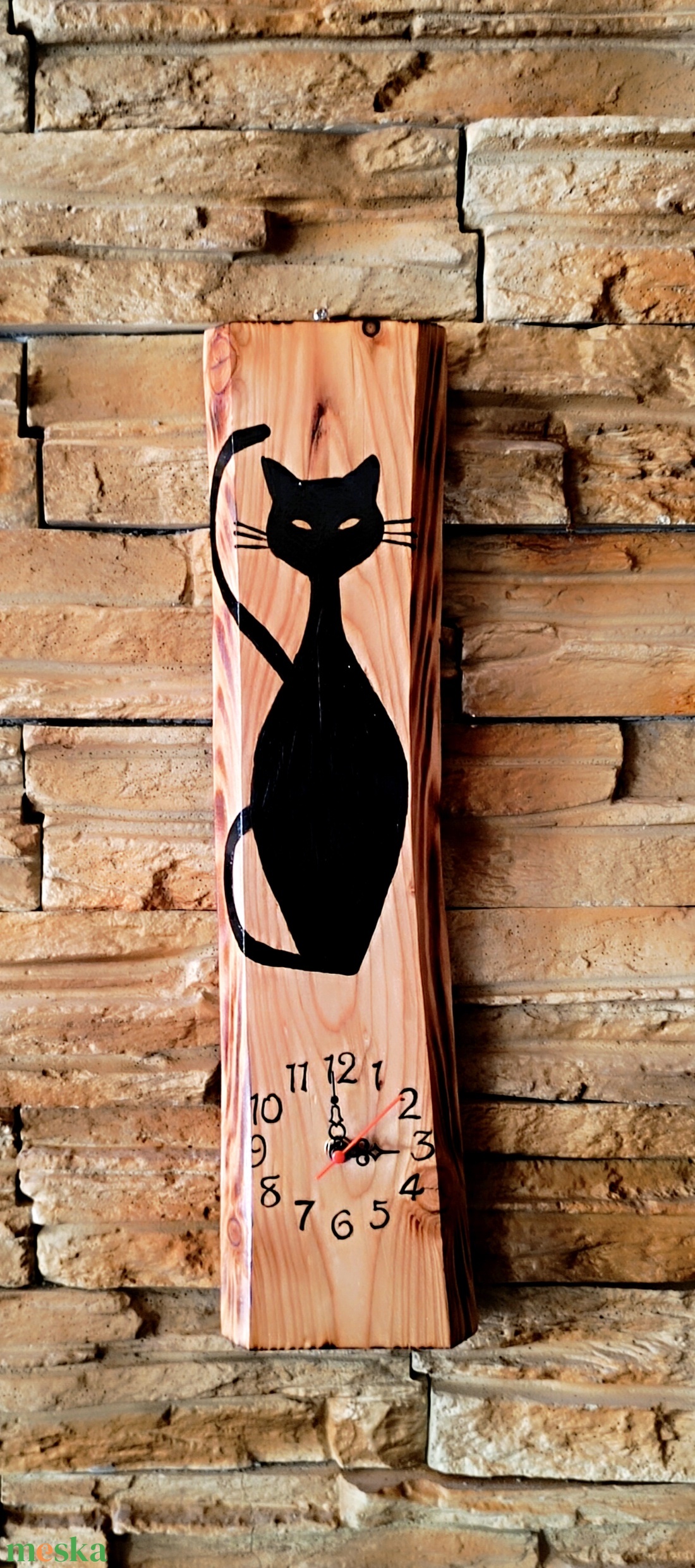 Fekete cicás fa falióra  - otthon & életmód - dekoráció - fali és függő dekoráció - falióra & óra - Meska.hu