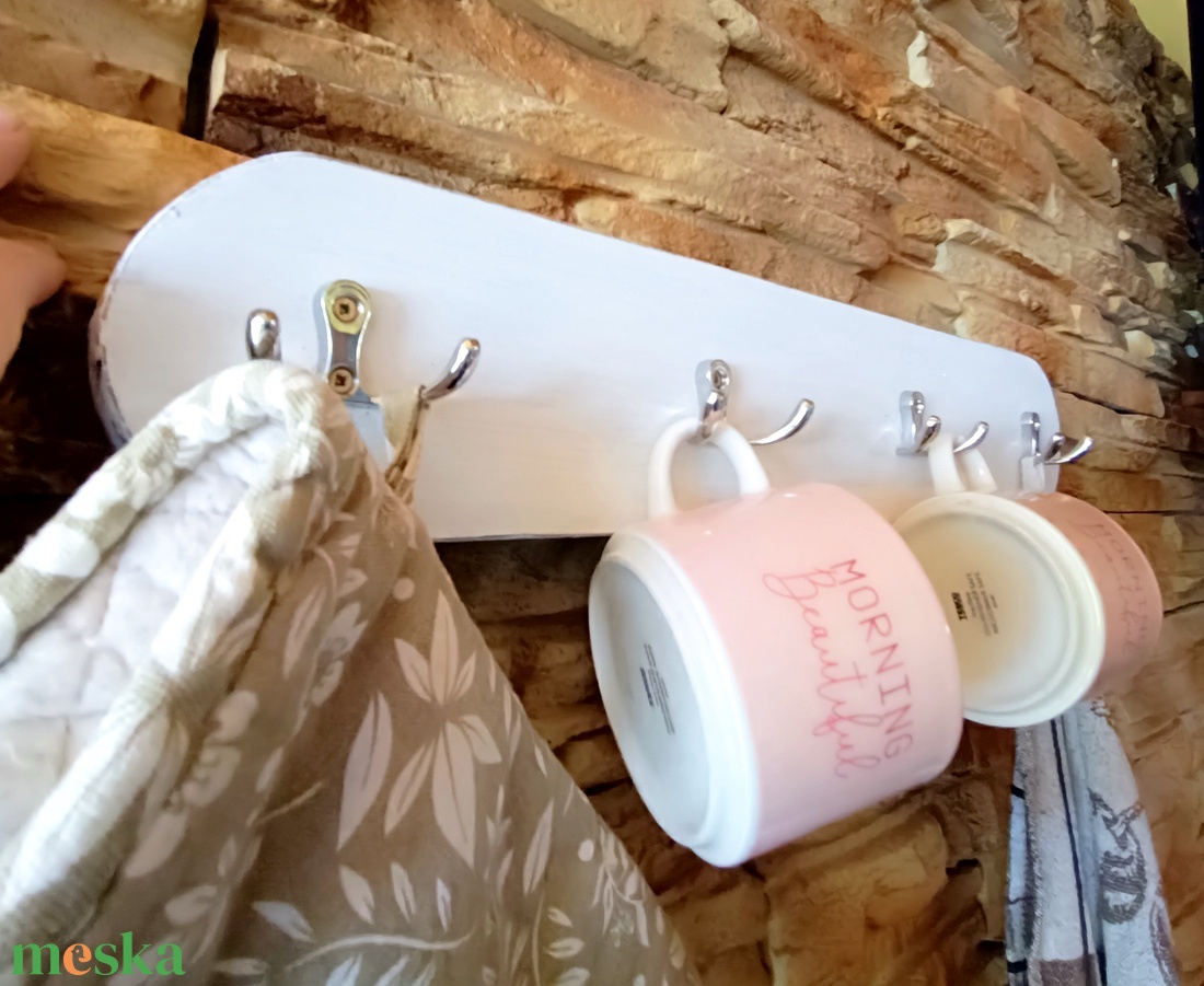 Rusztikus, fehér fa konyhai fogas - otthon & életmód - konyhafelszerelés, tálalás - konyhai dekoráció - konyhai dísz - Meska.hu