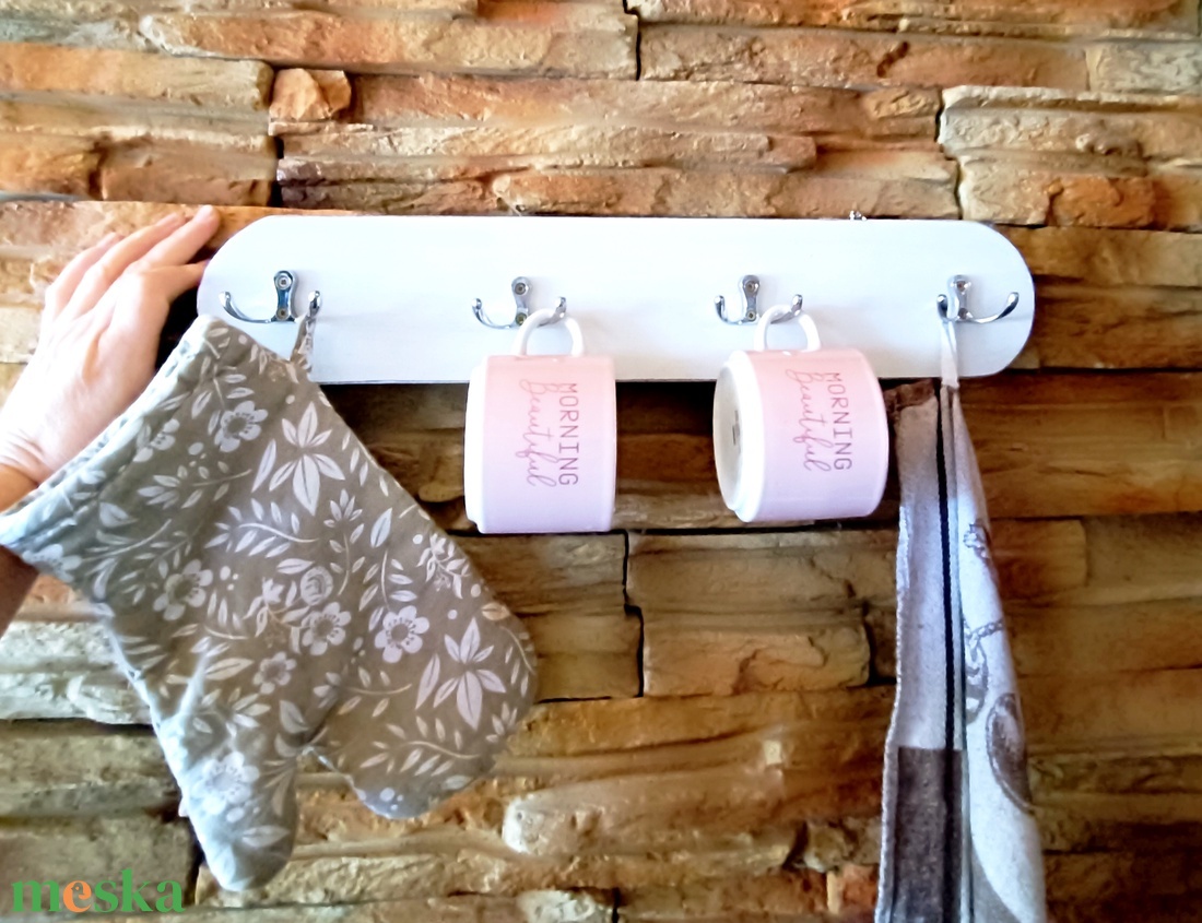 Rusztikus, fehér fa konyhai fogas - otthon & életmód - konyhafelszerelés, tálalás - konyhai dekoráció - konyhai dísz - Meska.hu