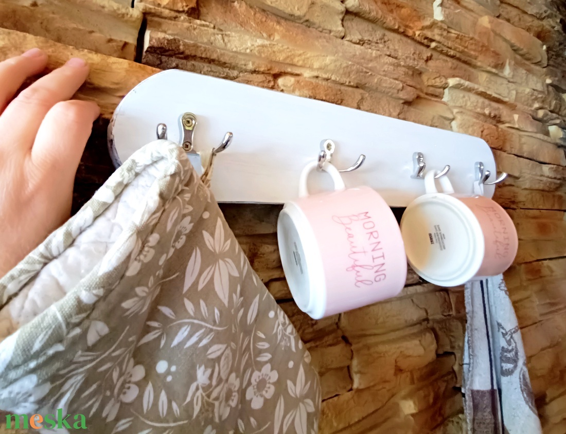 Rusztikus, fehér fa konyhai fogas - otthon & életmód - konyhafelszerelés, tálalás - konyhai dekoráció - konyhai dísz - Meska.hu