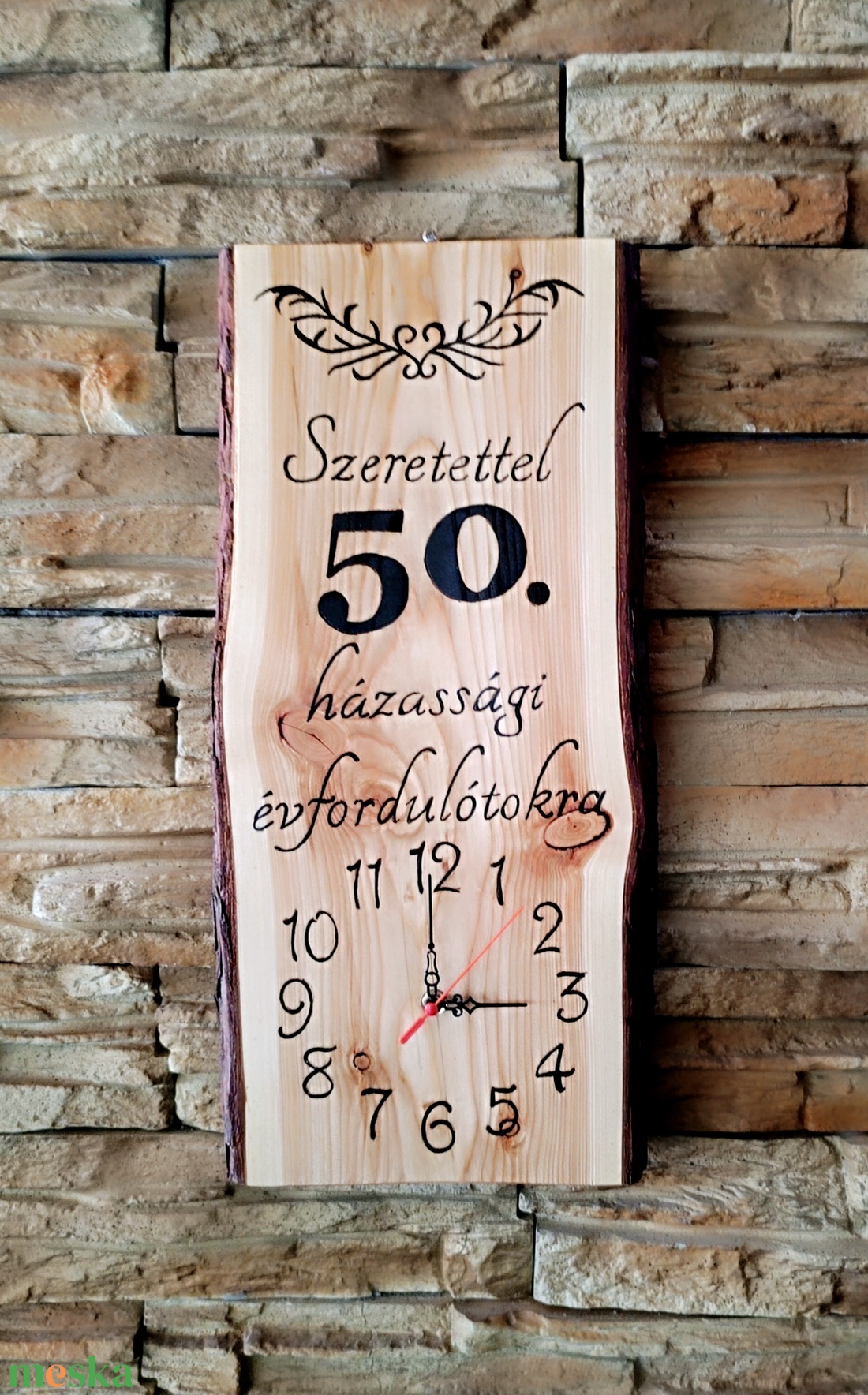 Egyedi, fából készült falióra 50.házassági évforduló alkalmából  - otthon & életmód - dekoráció - fali és függő dekoráció - falióra & óra - Meska.hu