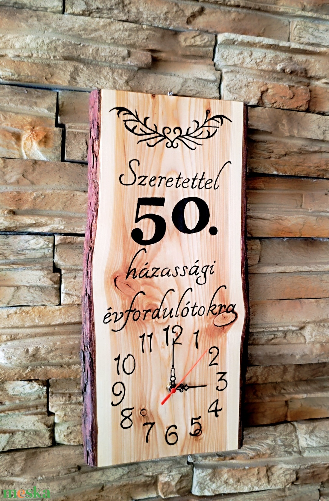 Egyedi, fából készült falióra 50.házassági évforduló alkalmából  - otthon & életmód - dekoráció - fali és függő dekoráció - falióra & óra - Meska.hu
