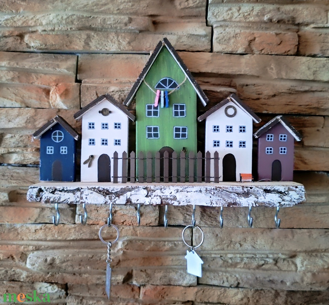 Színes házikós fali kulcstartó  - otthon & életmód - dekoráció - fali és függő dekoráció - fali kulcstartó - Meska.hu