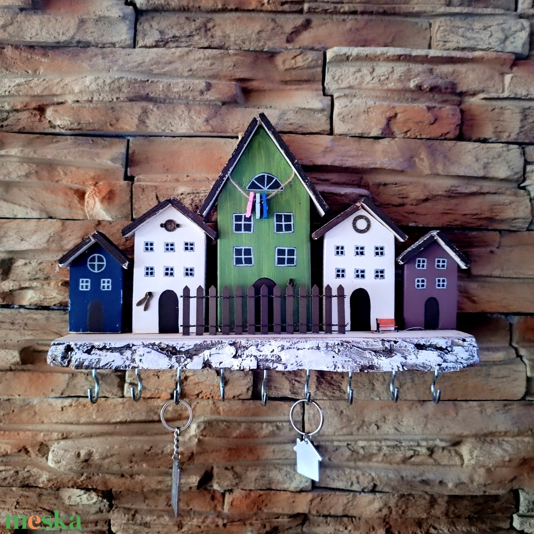 Színes házikós fali kulcstartó  - otthon & életmód - dekoráció - fali és függő dekoráció - fali kulcstartó - Meska.hu