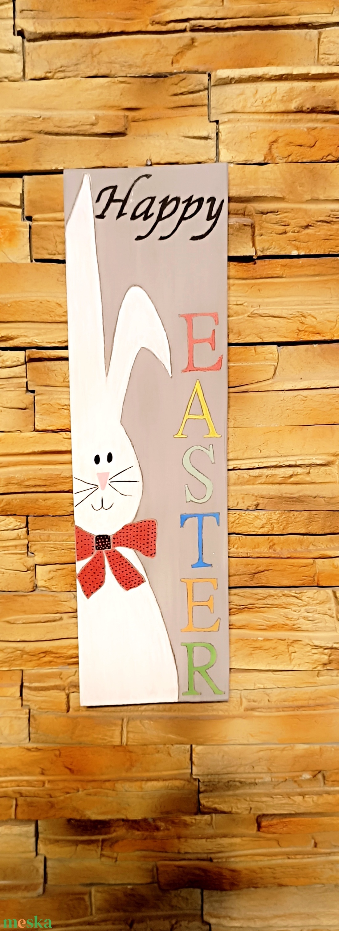 Happy Easter nyuszis fatábla - otthon & életmód - dekoráció - húsvéti asztaldíszek - Meska.hu