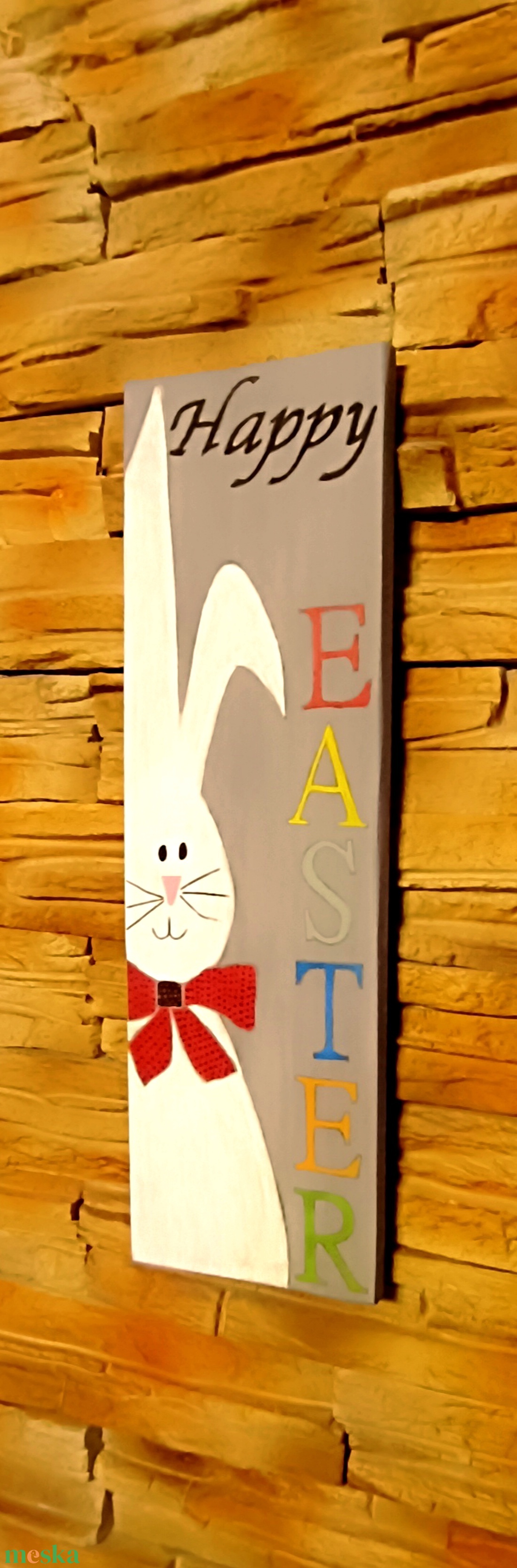 Happy Easter nyuszis fatábla - otthon & életmód - dekoráció - húsvéti asztaldíszek - Meska.hu