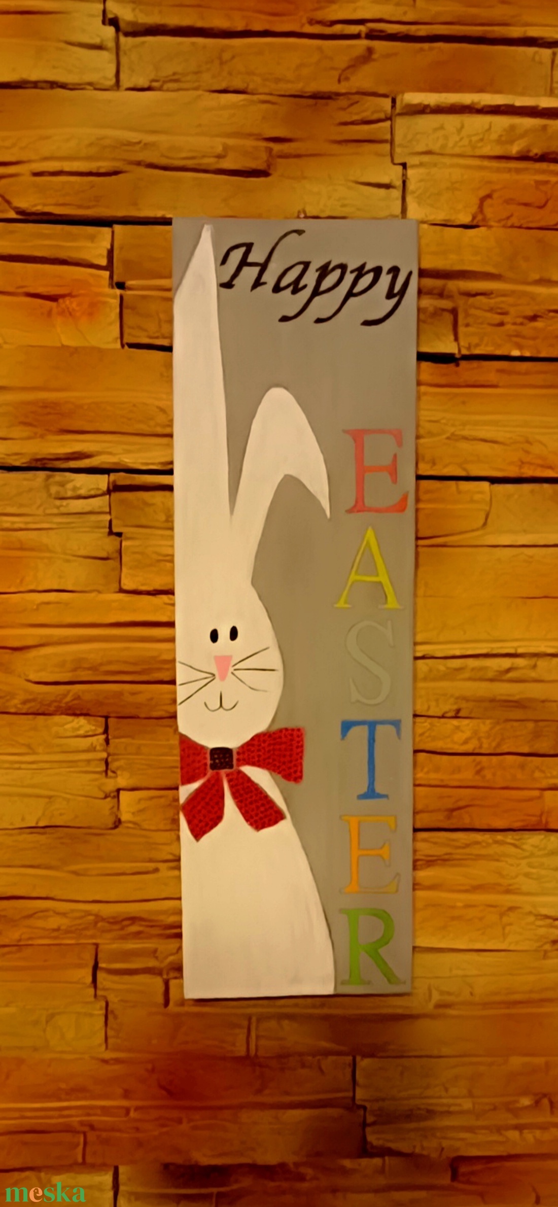 Happy Easter nyuszis fatábla - otthon & életmód - dekoráció - húsvéti asztaldíszek - Meska.hu