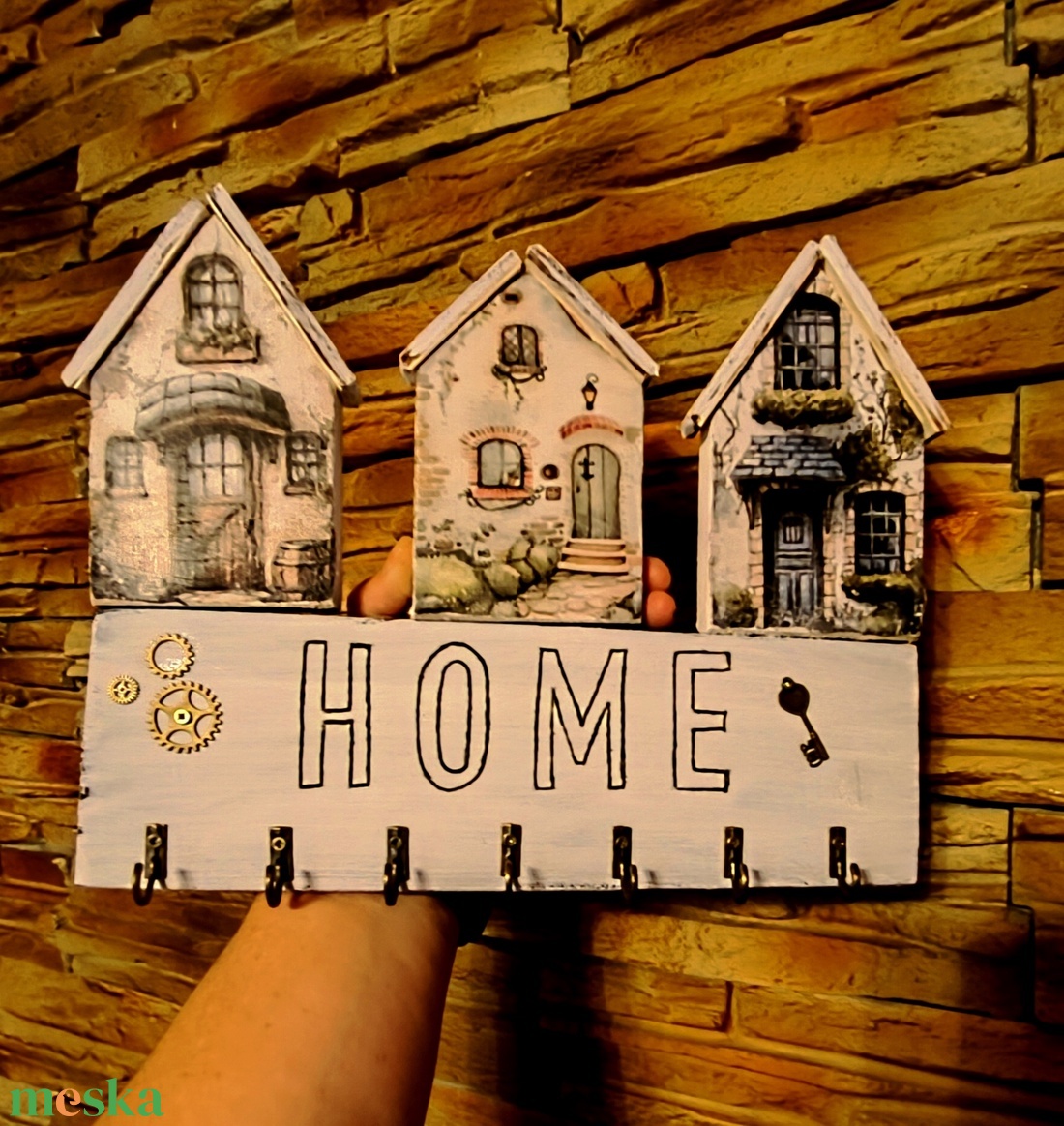 Házikós fa fali kulcstartó  - otthon & életmód - dekoráció - fali és függő dekoráció - fali kulcstartó - Meska.hu