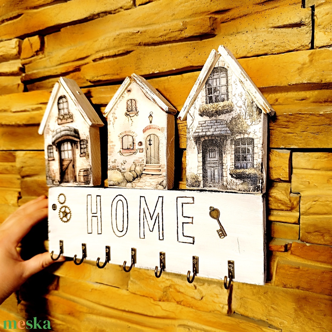 Házikós fa fali kulcstartó  - otthon & életmód - dekoráció - fali és függő dekoráció - fali kulcstartó - Meska.hu