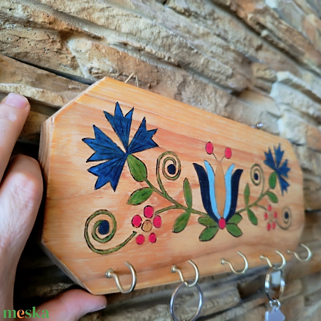 Virág mintás fa fali kulcstartó  - otthon & életmód - dekoráció - fali és függő dekoráció - fali kulcstartó - Meska.hu