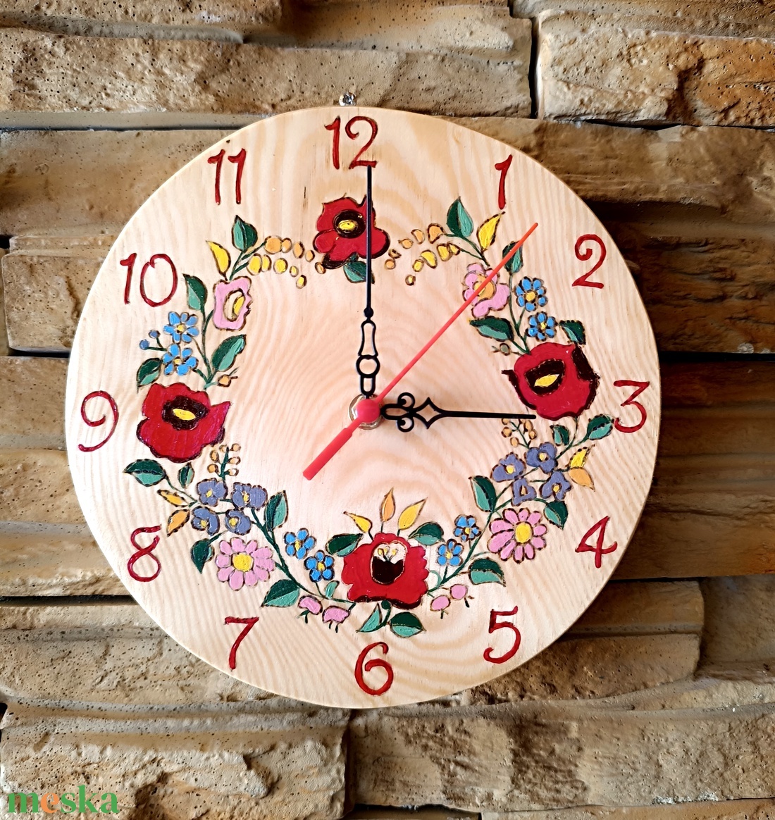 Kalocsai mintás fa falióra  - otthon & életmód - dekoráció - fali és függő dekoráció - falióra & óra - Meska.hu