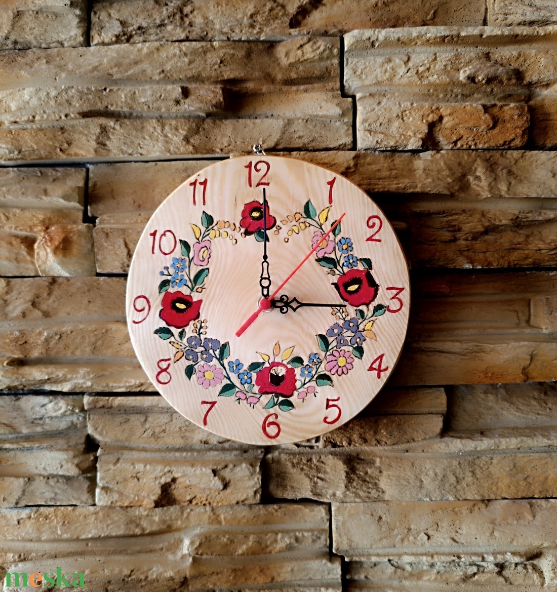 Kalocsai mintás fa falióra  - otthon & életmód - dekoráció - fali és függő dekoráció - falióra & óra - Meska.hu