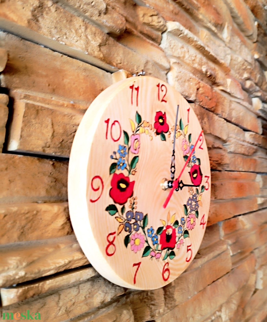 Kalocsai mintás fa falióra  - otthon & életmód - dekoráció - fali és függő dekoráció - falióra & óra - Meska.hu