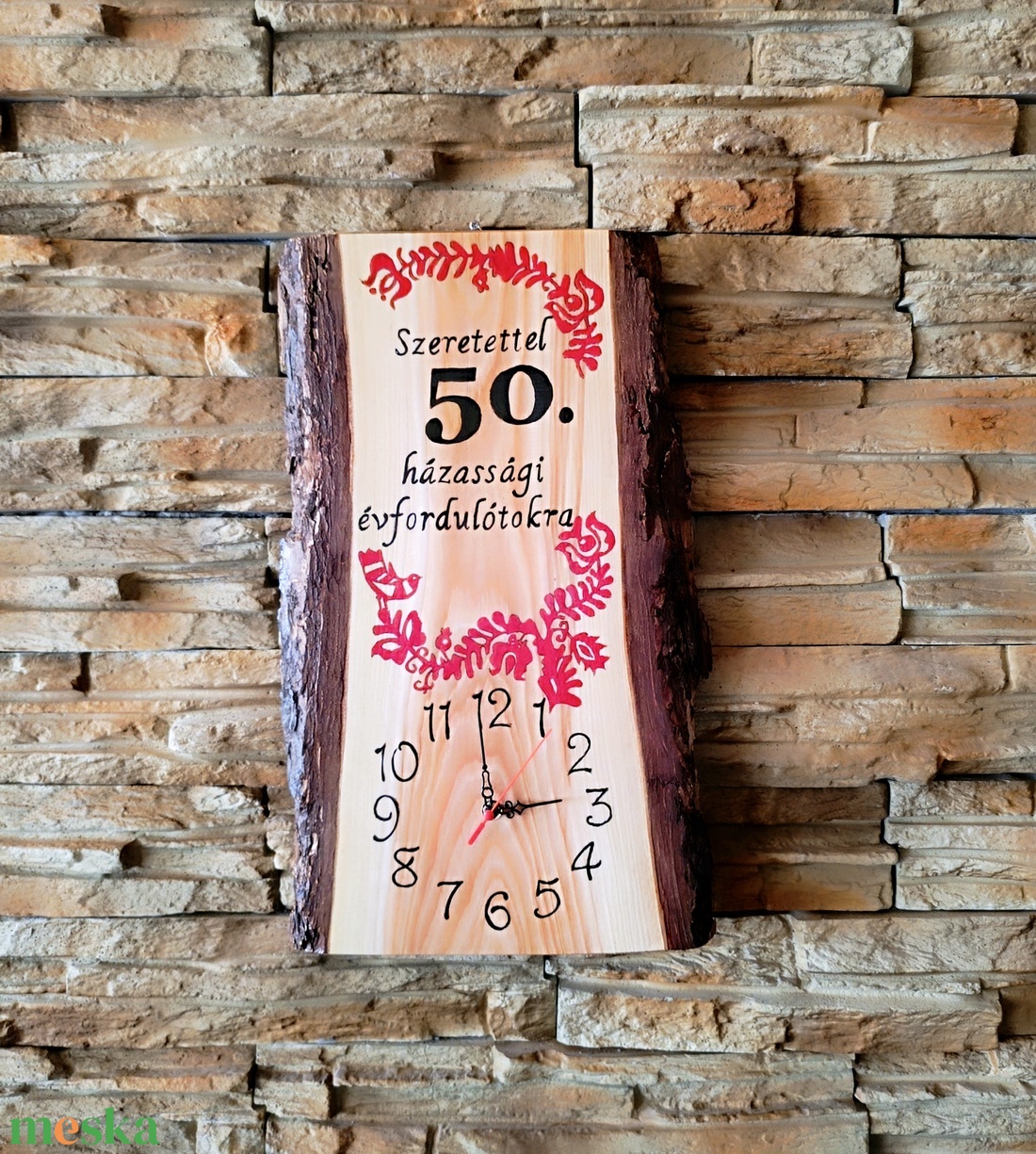 Fából készült falióra 50.házassági évforduló alkalmából  - otthon & életmód - dekoráció - fali és függő dekoráció - falióra & óra - Meska.hu