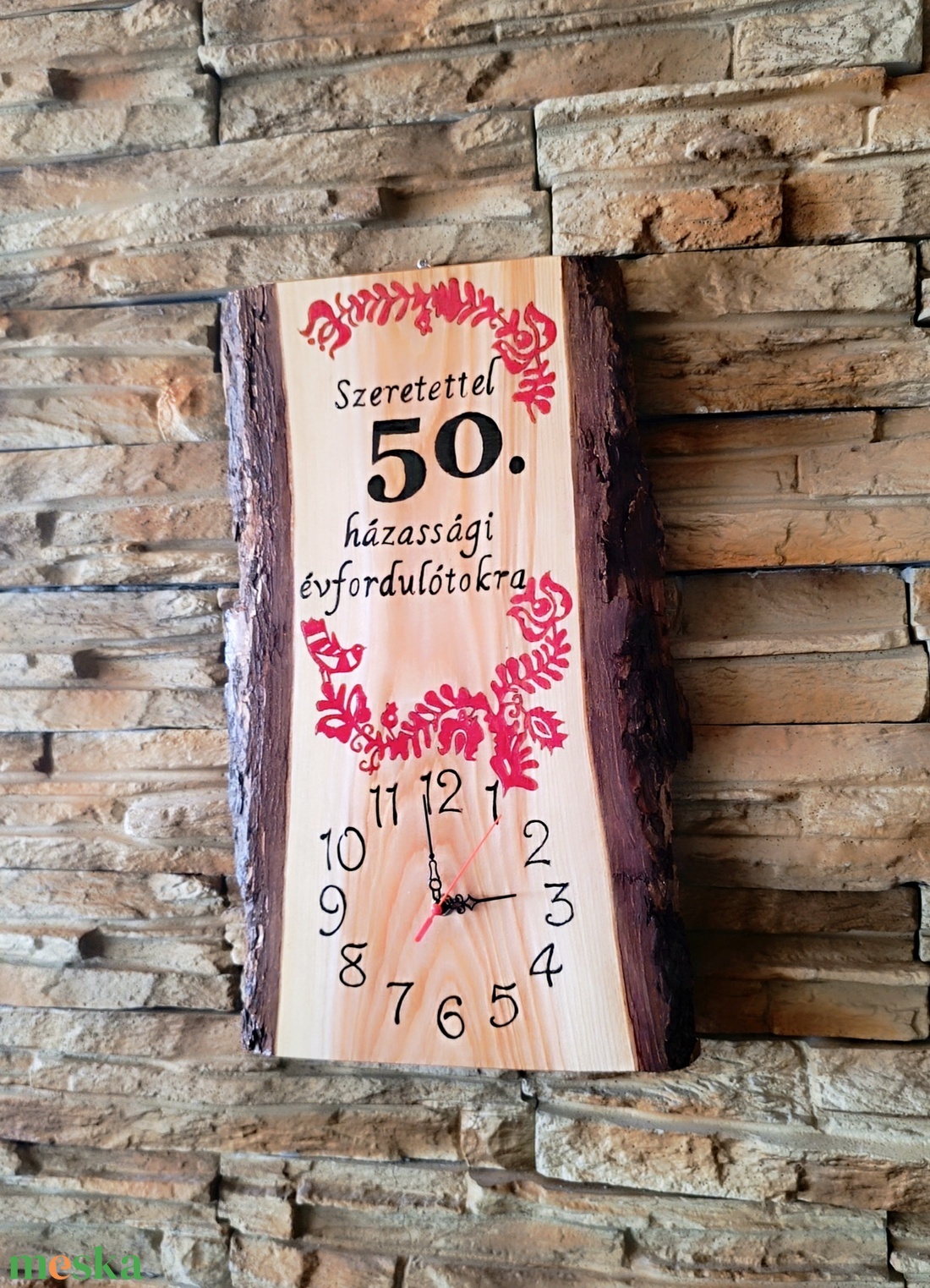Fából készült falióra 50.házassági évforduló alkalmából  - otthon & életmód - dekoráció - fali és függő dekoráció - falióra & óra - Meska.hu