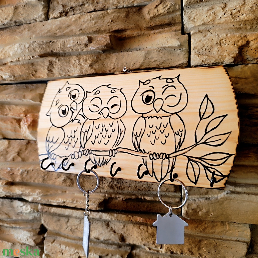 Kézműves baglyos fali kulcstartó  - otthon & életmód - dekoráció - fali és függő dekoráció - fali kulcstartó - Meska.hu