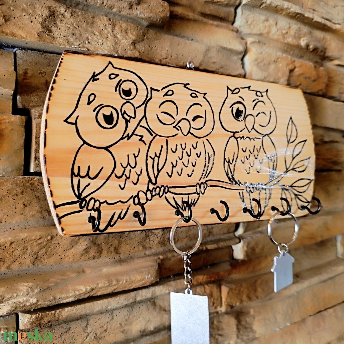Kézműves baglyos fali kulcstartó  - otthon & életmód - dekoráció - fali és függő dekoráció - fali kulcstartó - Meska.hu