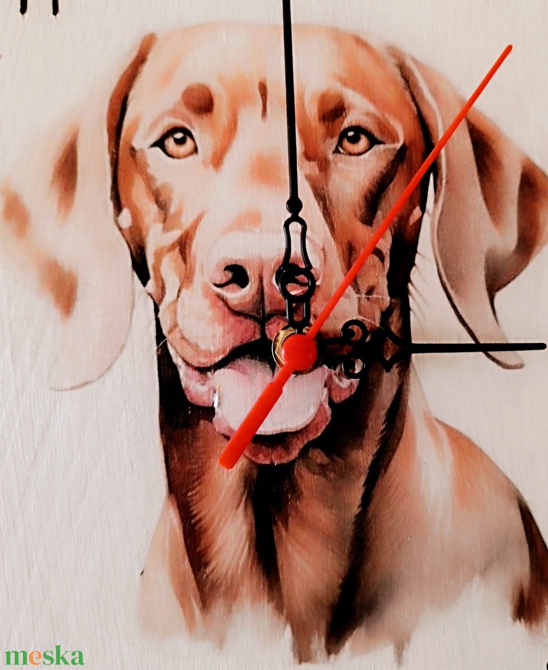 Fehér fa falióra vizsla kutyával  - otthon & életmód - dekoráció - fali és függő dekoráció - falióra & óra - Meska.hu