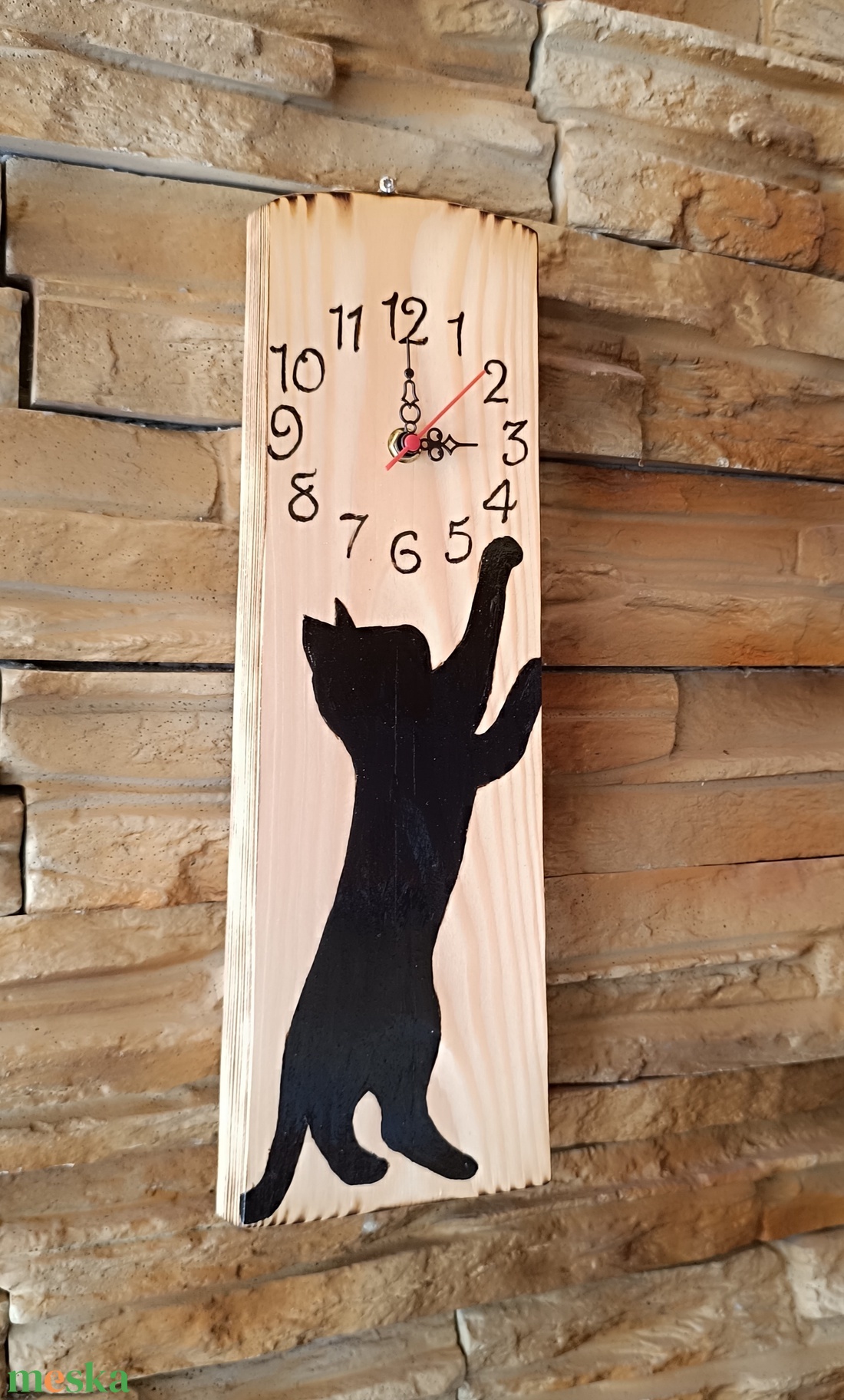 Fa falióra fekete macska  - otthon & életmód - dekoráció - fali és függő dekoráció - falióra & óra - Meska.hu