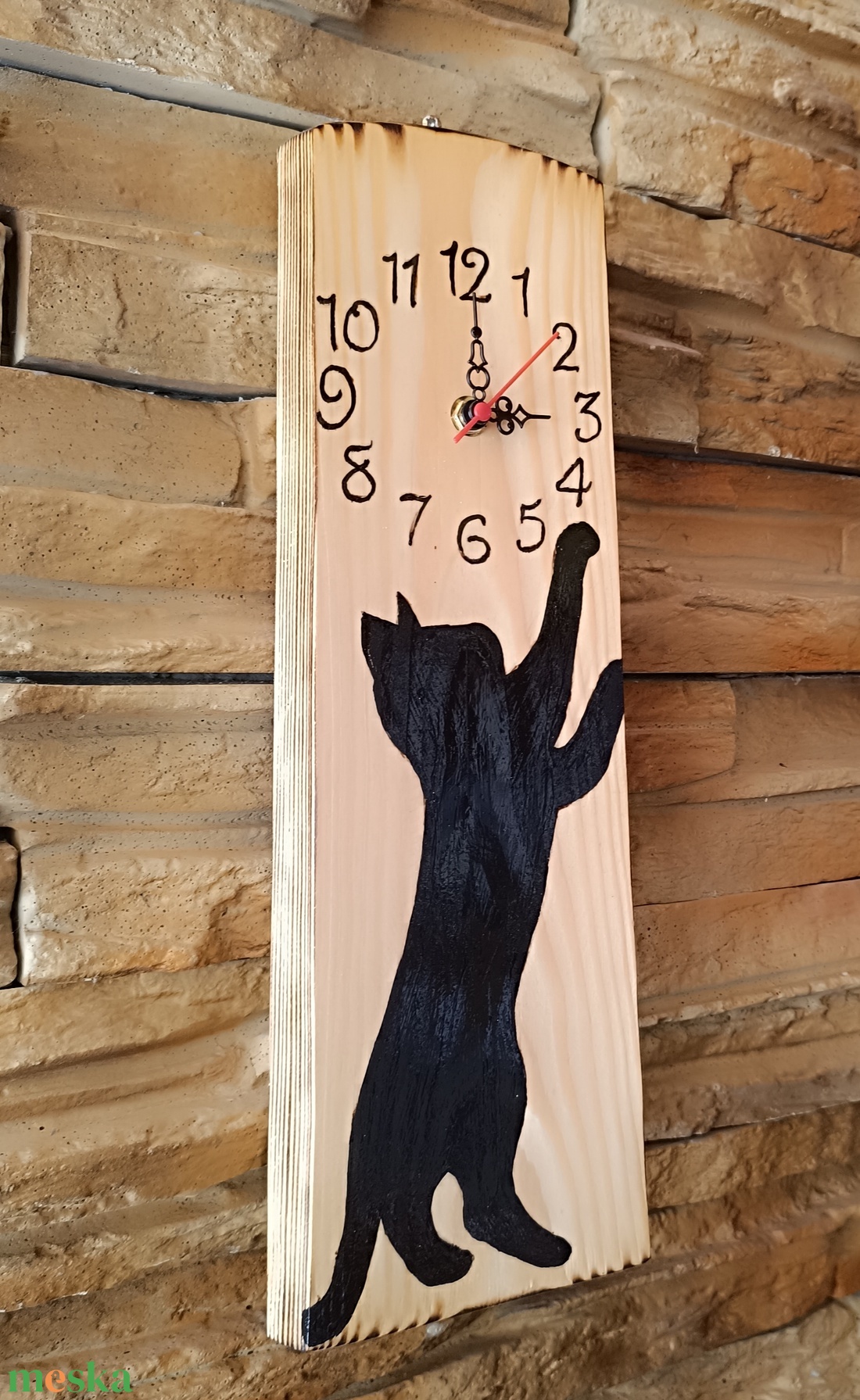 Fa falióra fekete macska  - otthon & életmód - dekoráció - fali és függő dekoráció - falióra & óra - Meska.hu