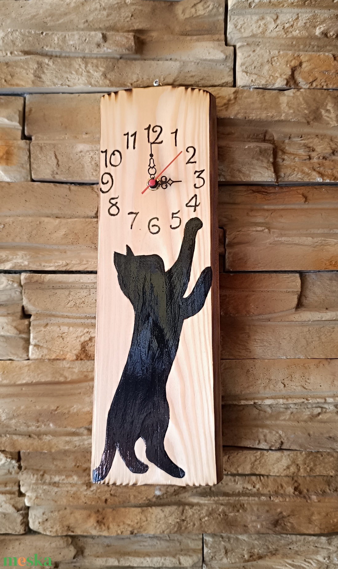 Fa falióra fekete macska  - otthon & életmód - dekoráció - fali és függő dekoráció - falióra & óra - Meska.hu
