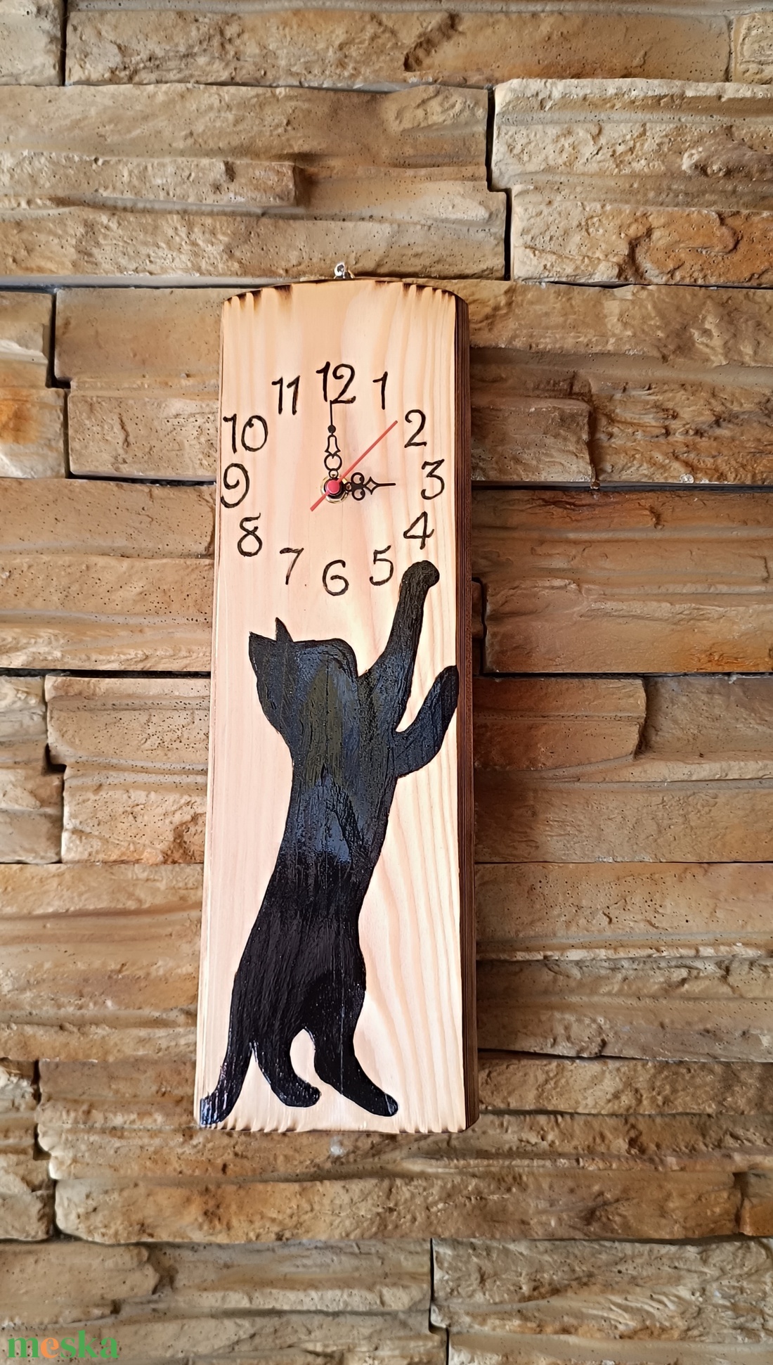 Fa falióra fekete macska  - otthon & életmód - dekoráció - fali és függő dekoráció - falióra & óra - Meska.hu