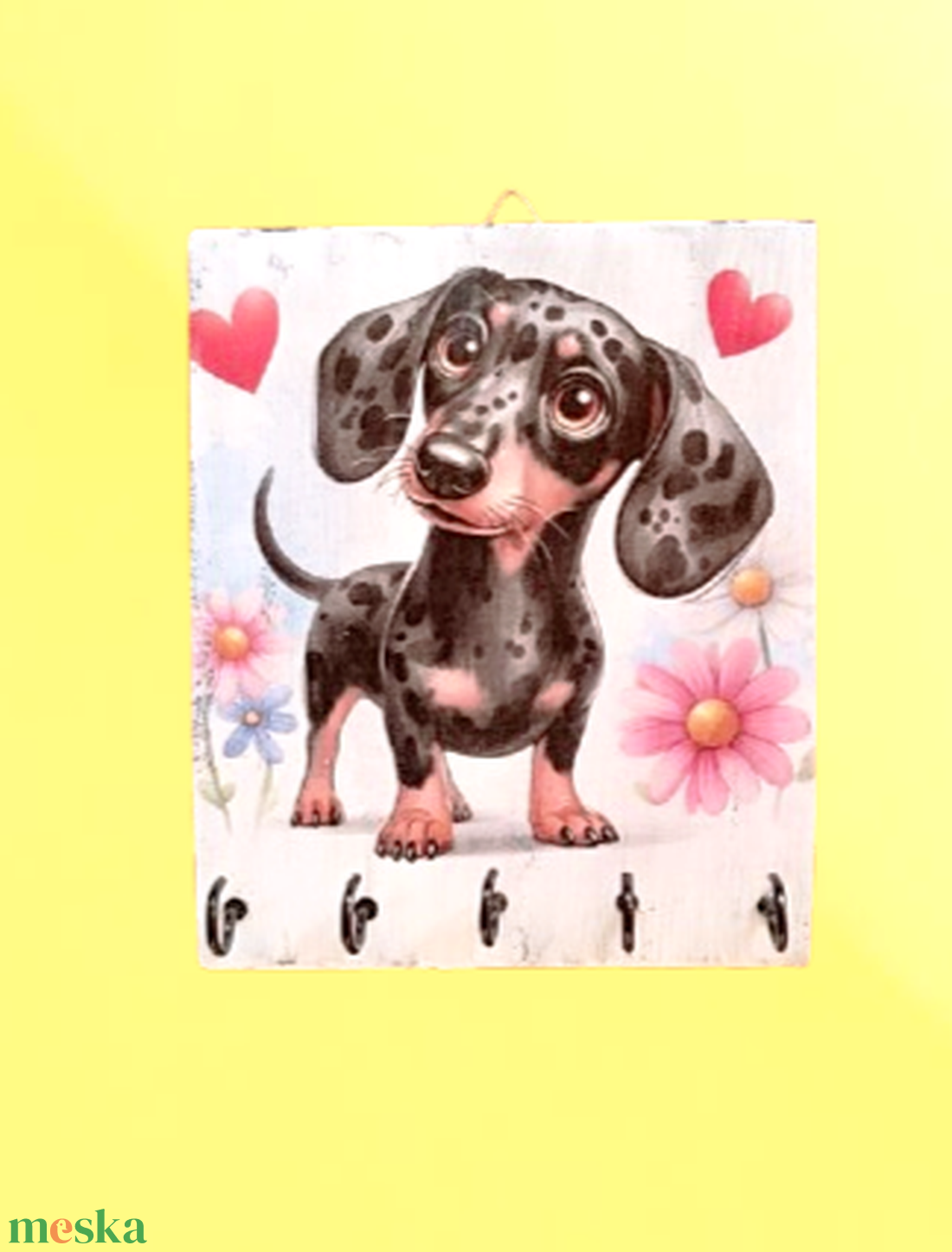 Fali kulcstartó aranyos kis tacskó kutyussal  - otthon & életmód - dekoráció - fali és függő dekoráció - fali kulcstartó - Meska.hu