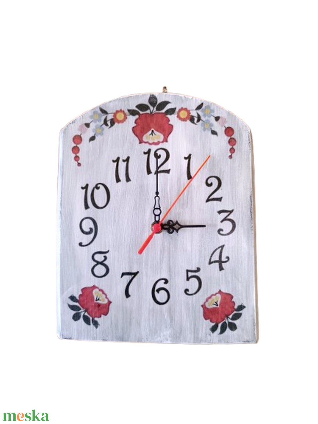 Vintage stílusú fa falióra kalocsai mintával díszítve  - otthon & életmód - dekoráció - fali és függő dekoráció - falióra & óra - Meska.hu