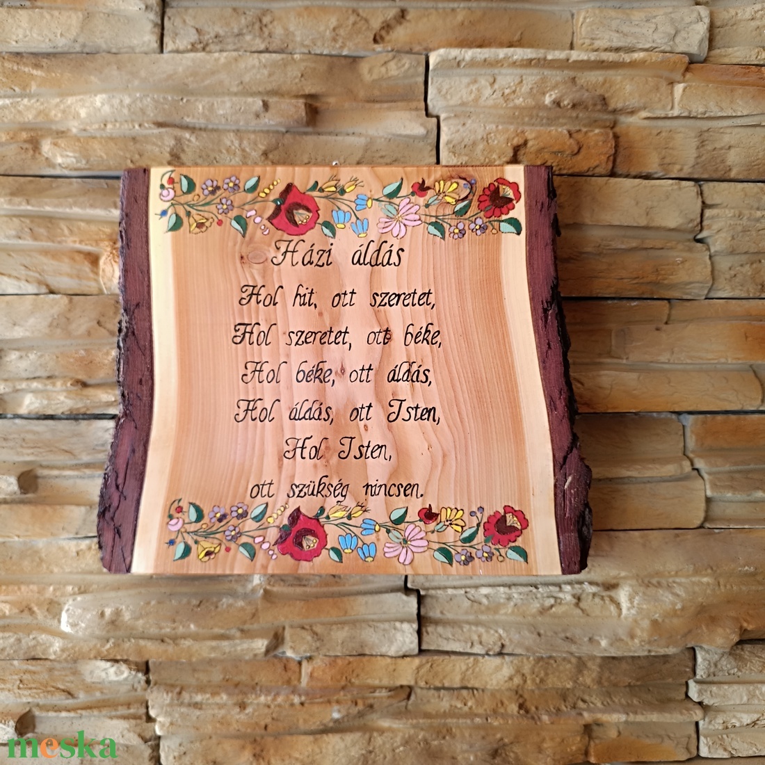Házi áldás egyedi fa falikép kalocsai mintával  - otthon & életmód - vallás - házi áldás - Meska.hu