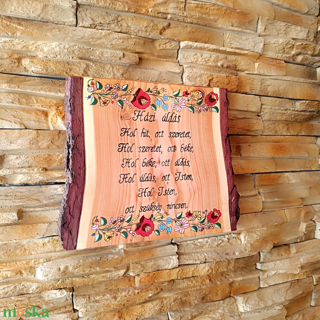 Házi áldás egyedi fa falikép kalocsai mintával  - otthon & életmód - vallás - házi áldás - Meska.hu