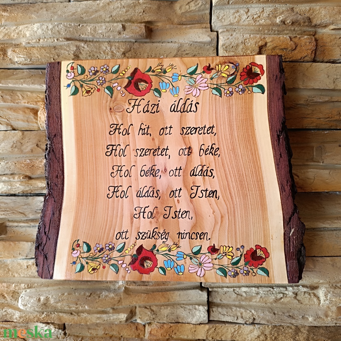 Házi áldás egyedi fa falikép kalocsai mintával  - otthon & életmód - vallás - házi áldás - Meska.hu