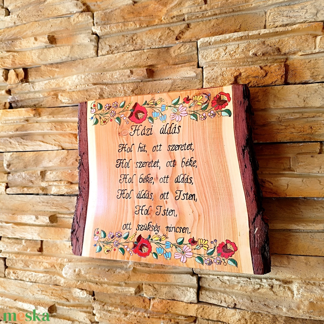Házi áldás egyedi fa falikép kalocsai mintával  - otthon & életmód - vallás - házi áldás - Meska.hu