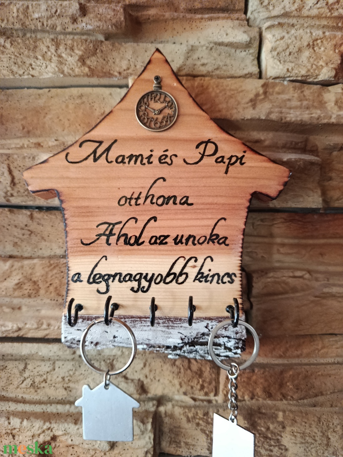 Mami és Papi otthona Ahol az unoka a legnagyobb kincs Fa fali kulcstartó  - otthon & életmód - dekoráció - fali és függő dekoráció - fali kulcstartó - Meska.hu