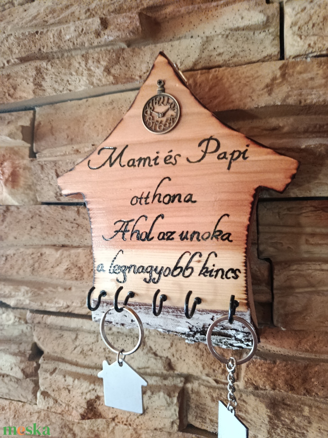 Mami és Papi otthona Ahol az unoka a legnagyobb kincs Fa fali kulcstartó  - otthon & életmód - dekoráció - fali és függő dekoráció - fali kulcstartó - Meska.hu