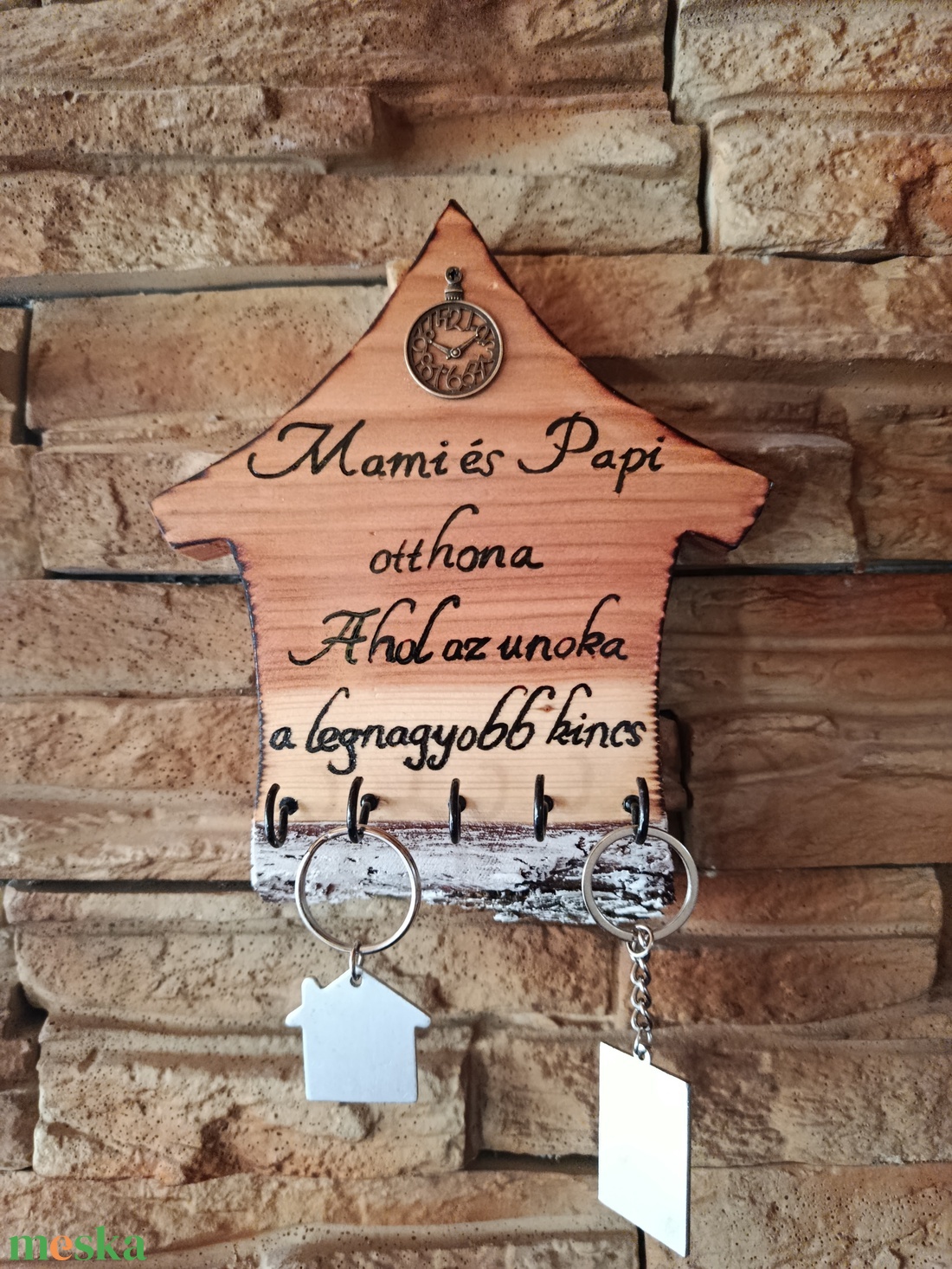 Mami és Papi otthona Ahol az unoka a legnagyobb kincs Fa fali kulcstartó  - otthon & életmód - dekoráció - fali és függő dekoráció - fali kulcstartó - Meska.hu